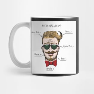 Humorous Hipster head structure. Free font used. Mug